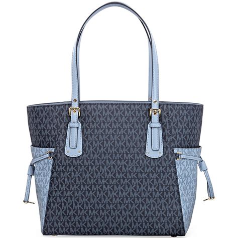 michael kors voyager east west signature tote admiral|Michael Kors voyager signature tote.